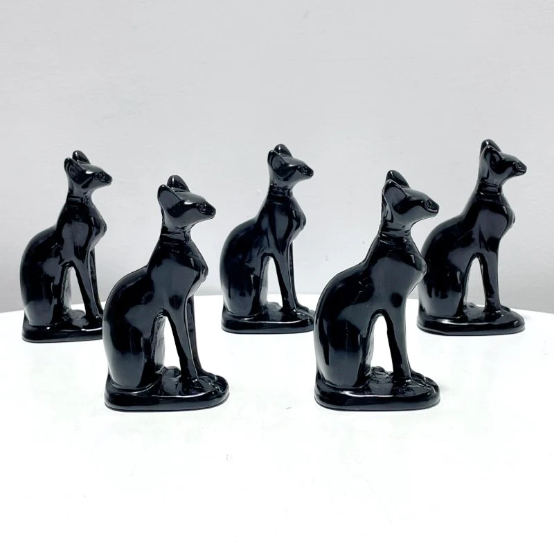Large 4inch Black Obsidian Sphynx Cat Carving Wholesale - Image 2