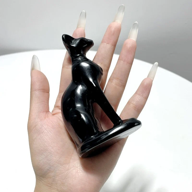 Large 4inch Black Obsidian Sphynx Cat Carving Wholesale - Image 5