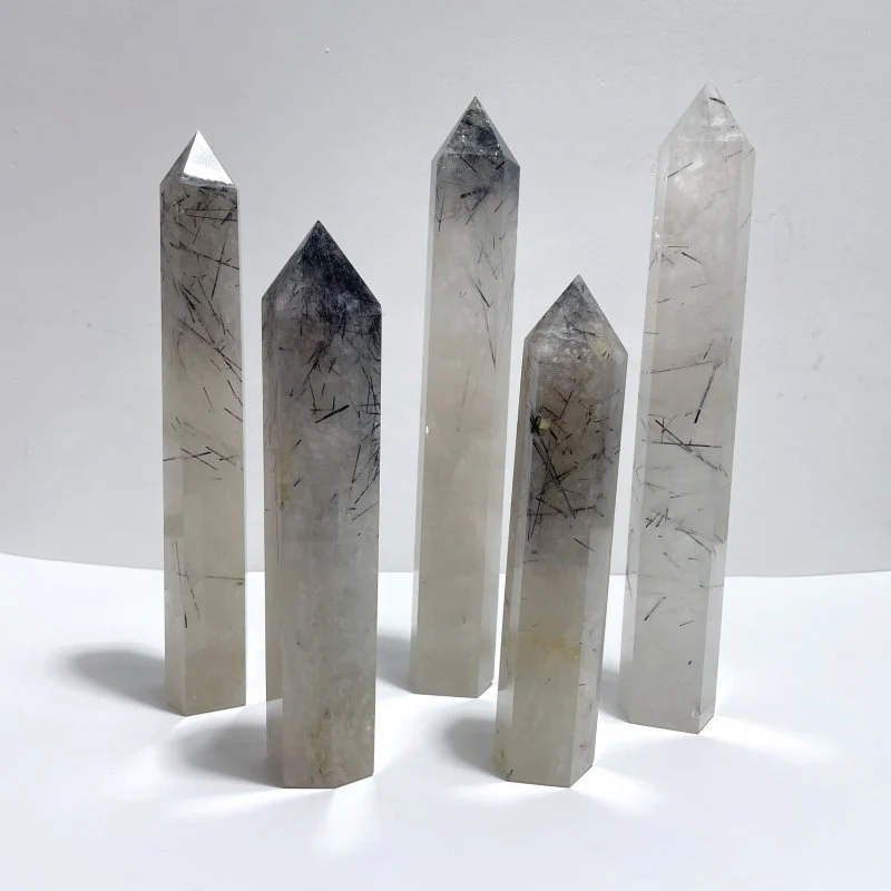 5 Pieces Large Black Tourmaline Crystal Tower
