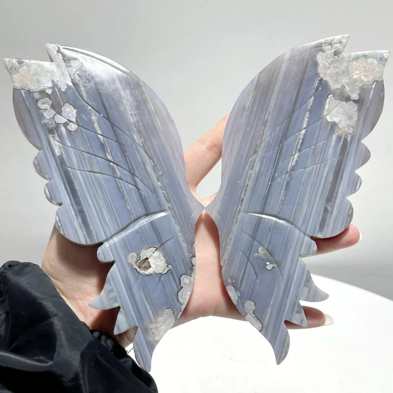 Large Blue Stripe Agate Symmetry Butterfly Carving With Stand - Image 3