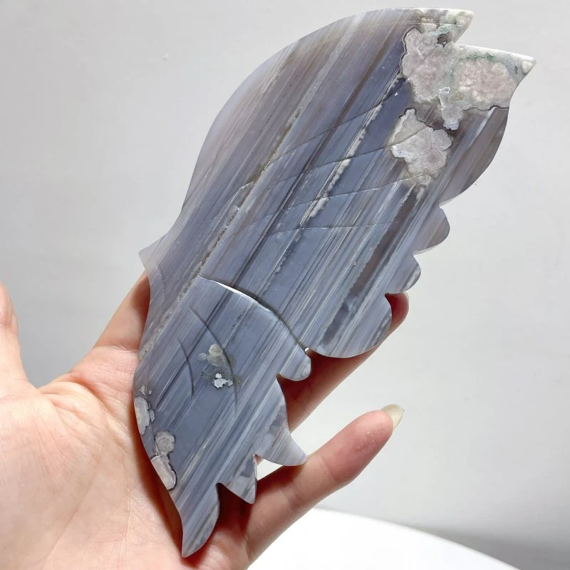 Large Blue Stripe Agate Symmetry Butterfly Carving With Stand - Image 4