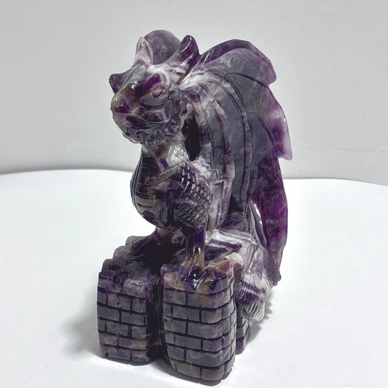 Large Chevron Amethyst Dragon Castle Carving - Image 2