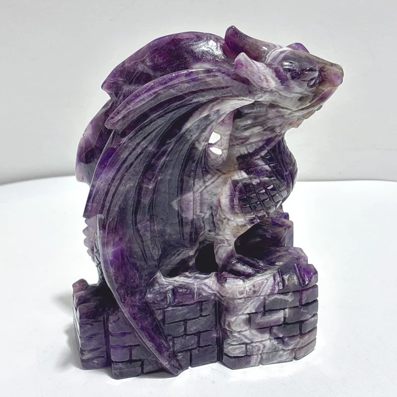 Large Chevron Amethyst Dragon Castle Carving - Image 3