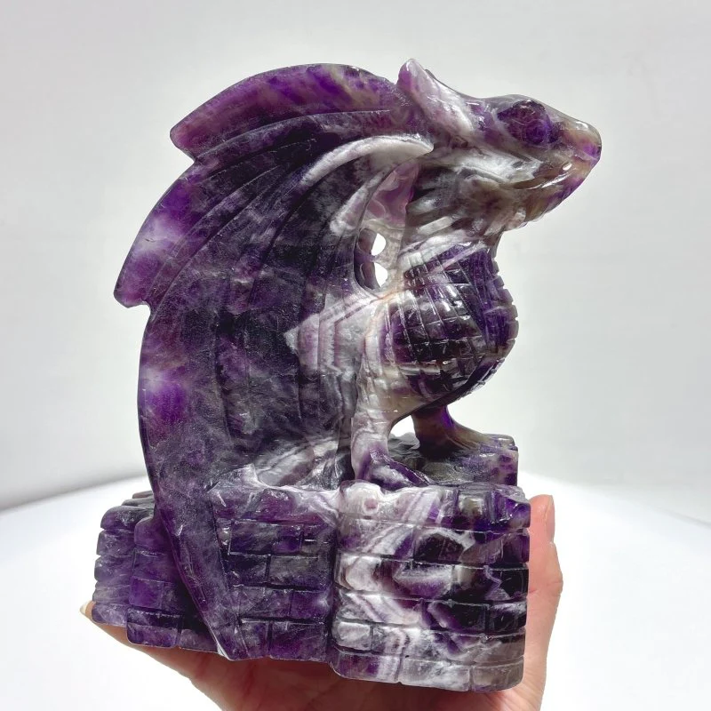 Large Chevron Amethyst Dragon Castle Carving - Image 4