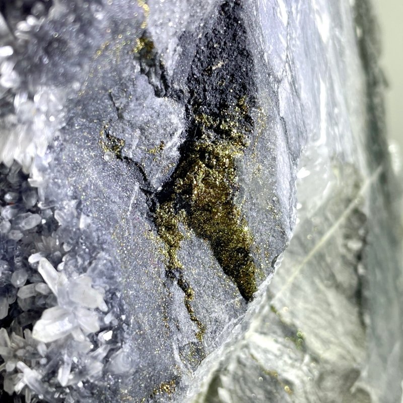 Large Clear Quartz Cluster Mixed Pyrite and White Rainbow Calcite Specimen For Collection - Image 3