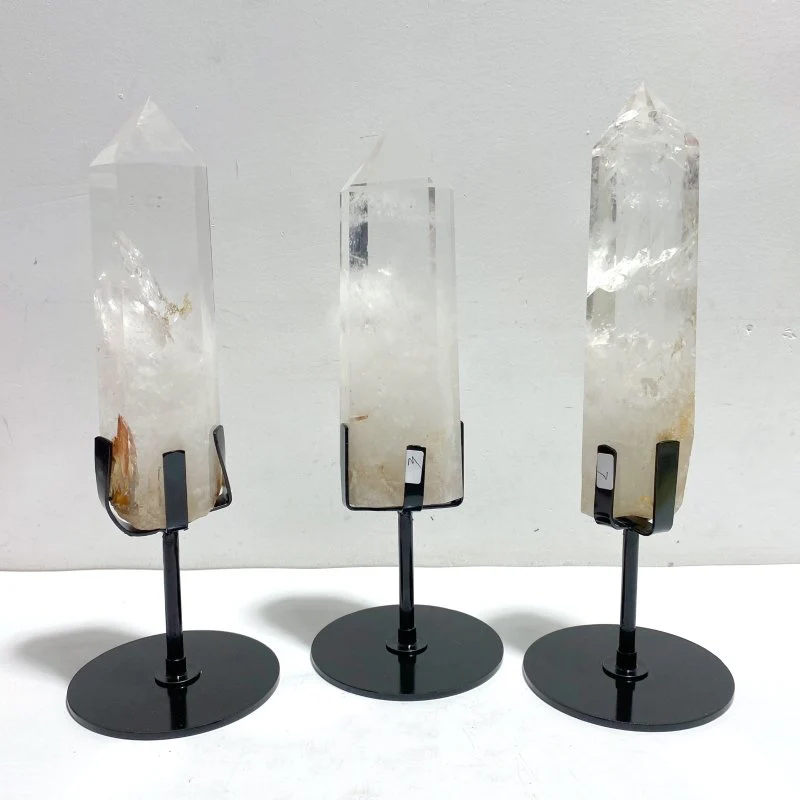3 Pieces Large Clear Quartz Point Raw Bottom With Stand #2