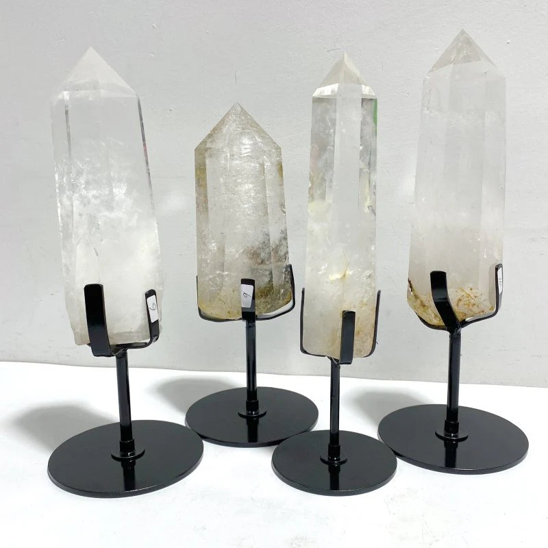 4 Pieces Large Clear Quartz Point Raw Bottom With Stand #5