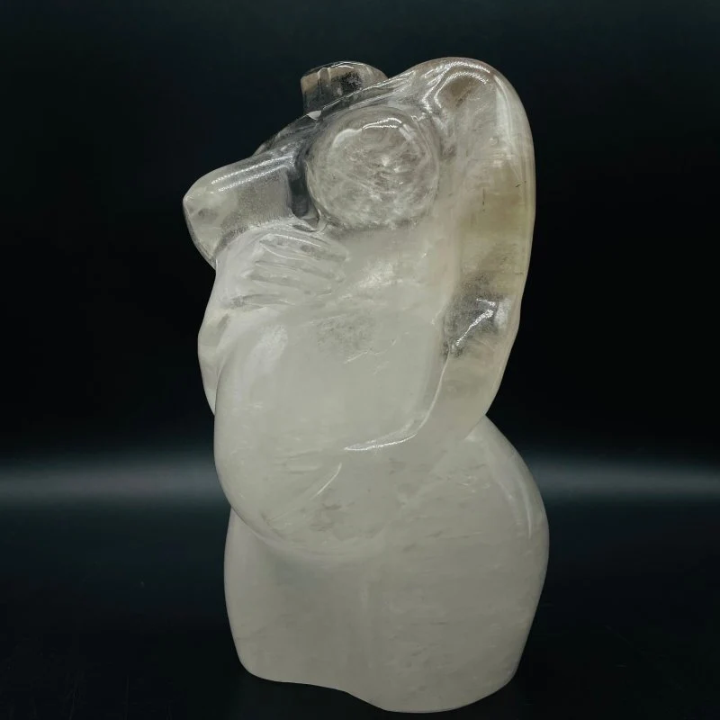 Large Clear Quartz Pregnant Female Goddess Carving - Image 2