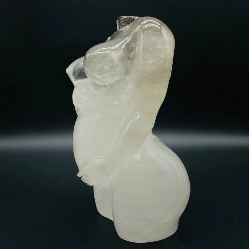 Large Clear Quartz Pregnant Female Goddess Carving - Image 5