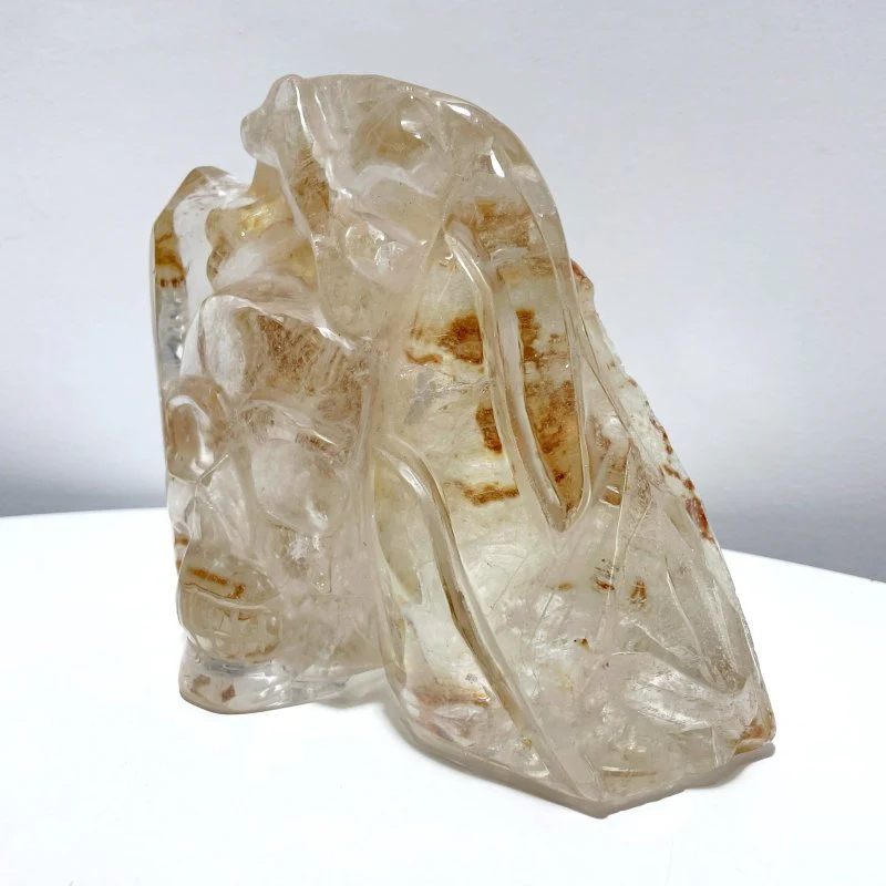 Large Clear Quartz Skull Back Rough Carving - Image 3