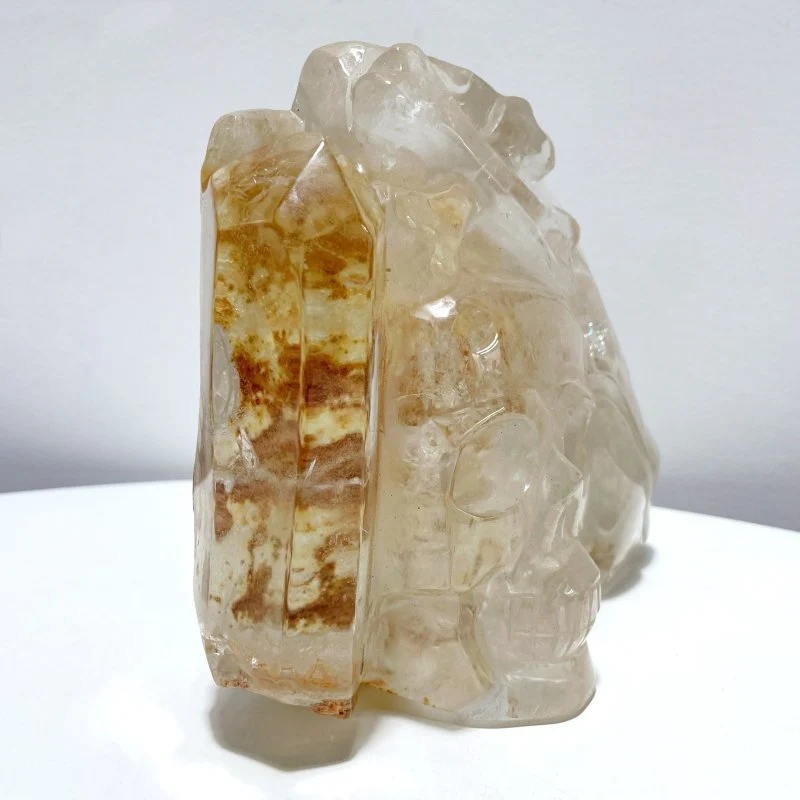 Large Clear Quartz Skull Back Rough Carving - Image 4
