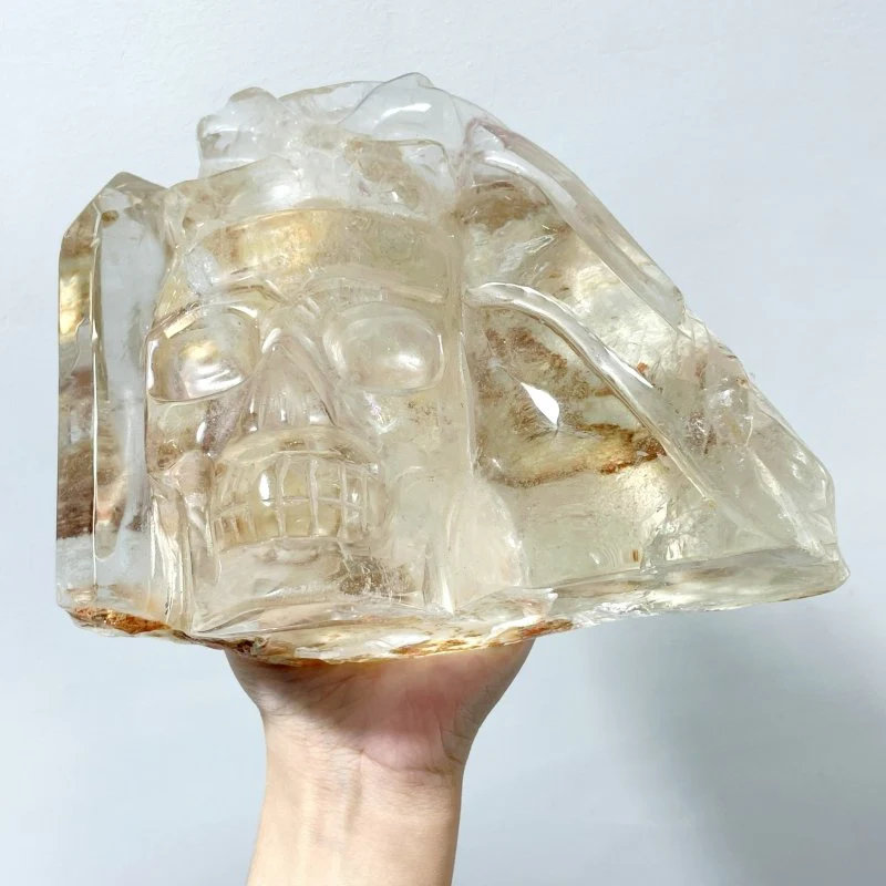 Large Clear Quartz Skull Back Rough Carving - Image 5