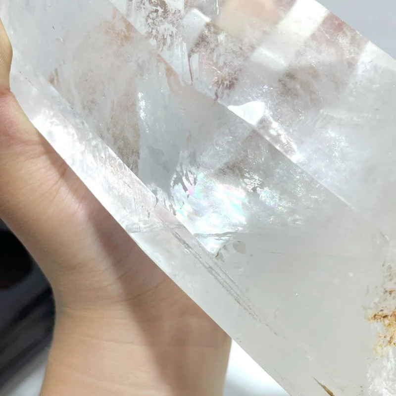 Large Clear Quartz Tower Point With Stand With Rainbow - Image 6