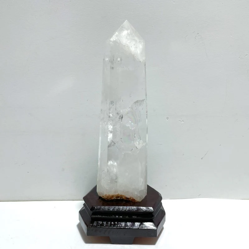 Large Clear Quartz Tower Point With Stand With Rainbow - Image 2