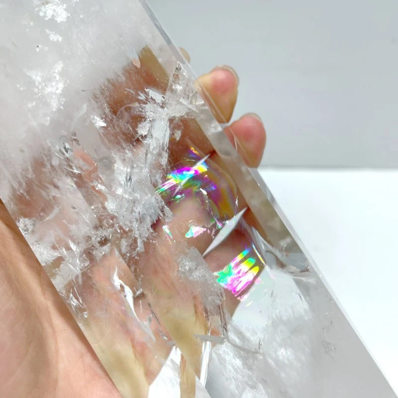Large Clear Quartz Tower Point With Stand With Rainbow - Image 3