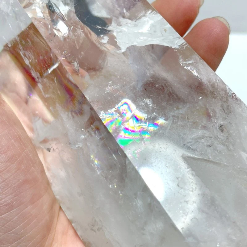Large Clear Quartz Tower Point With Stand With Rainbow - Image 4