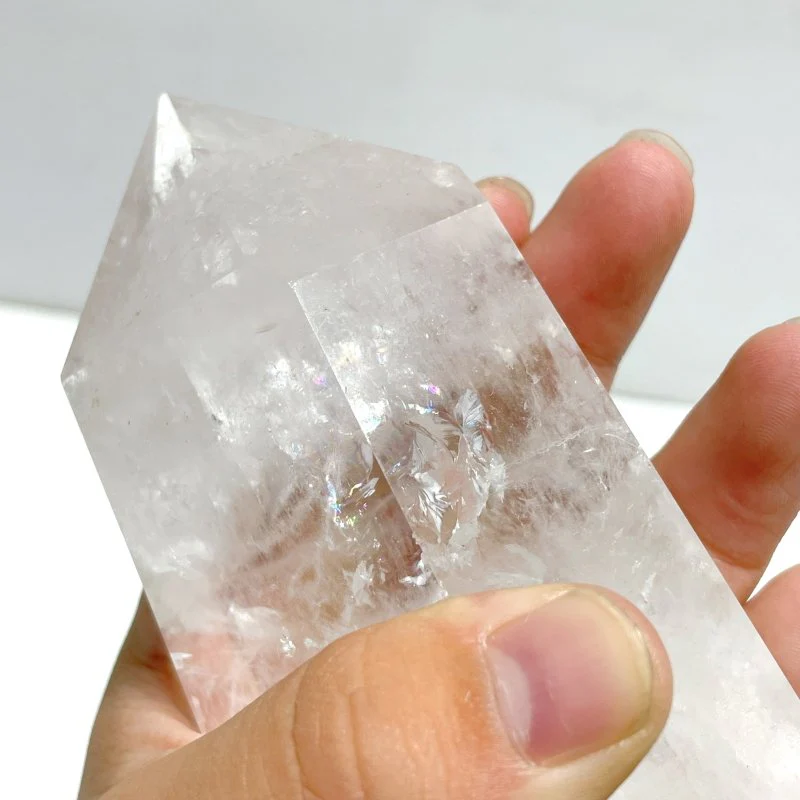 Large Clear Quartz Tower Point With Stand With Rainbow - Image 5