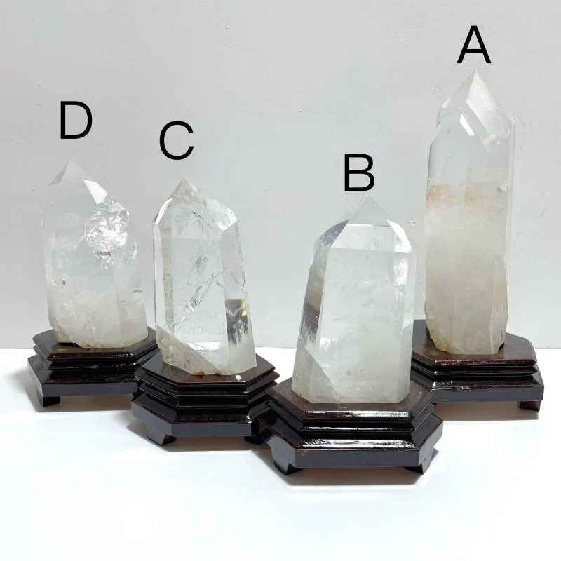 4 Pieces Large Clear Quartz Tower Raw Bottom With Stand - Image 8