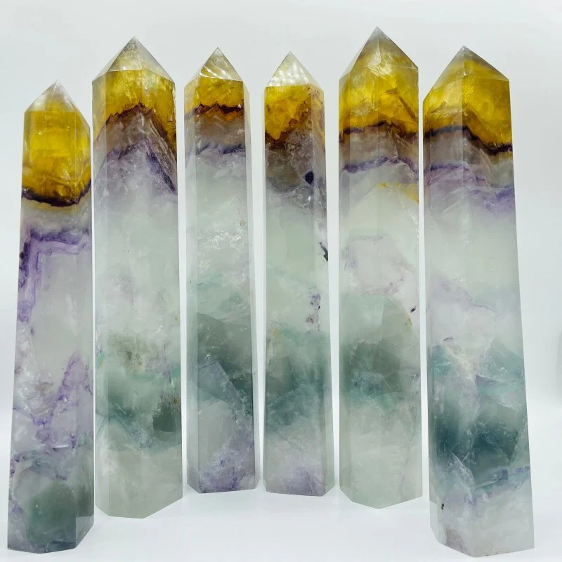 Large Colorful Rainbow Fluorite Yellow Tip Tower Wholesale - Image 2