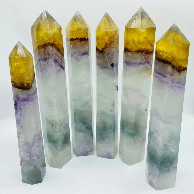 Large Colorful Rainbow Fluorite Yellow Tip Tower Wholesale - Image 3