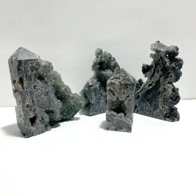 4 Pieces Large Cutting Fluorite Mineral Geode Cubes Specimen Tower Point - Image 5