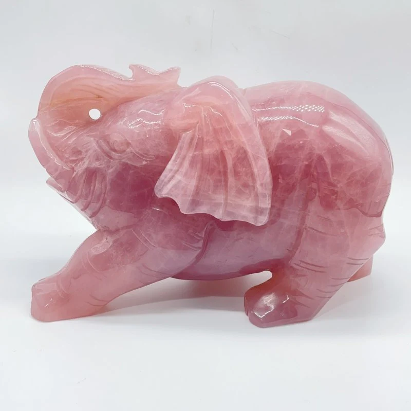 Large Deep Pink Madagascar Rose Quartz Elephant Carving