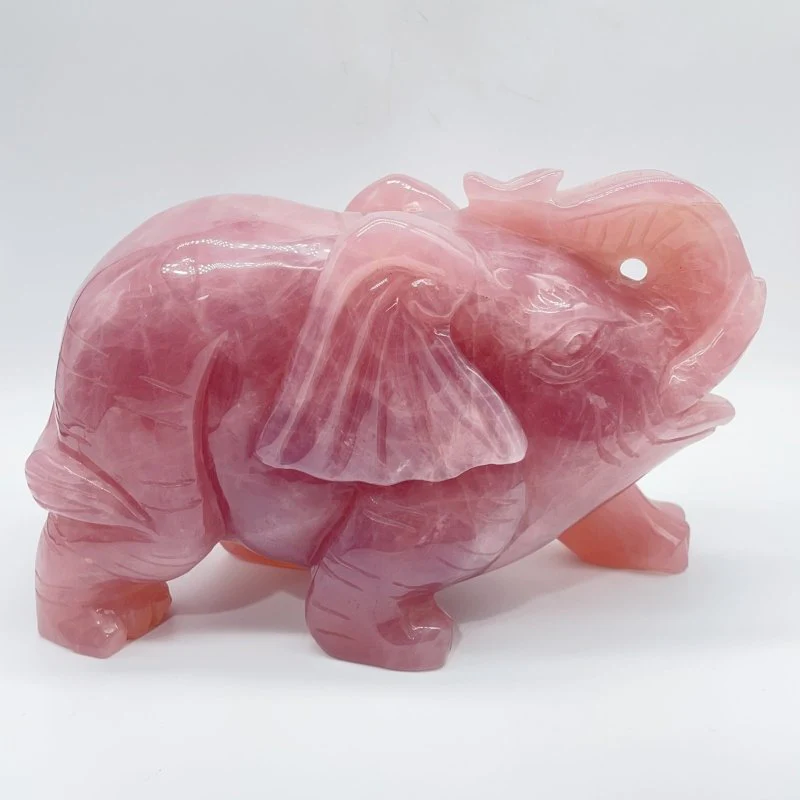 Large Deep Pink Madagascar Rose Quartz Elephant Carving - Image 2