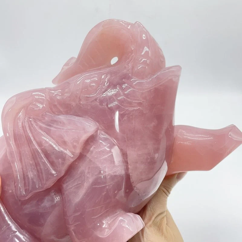 Large Deep Pink Madagascar Rose Quartz Elephant Carving - Image 6