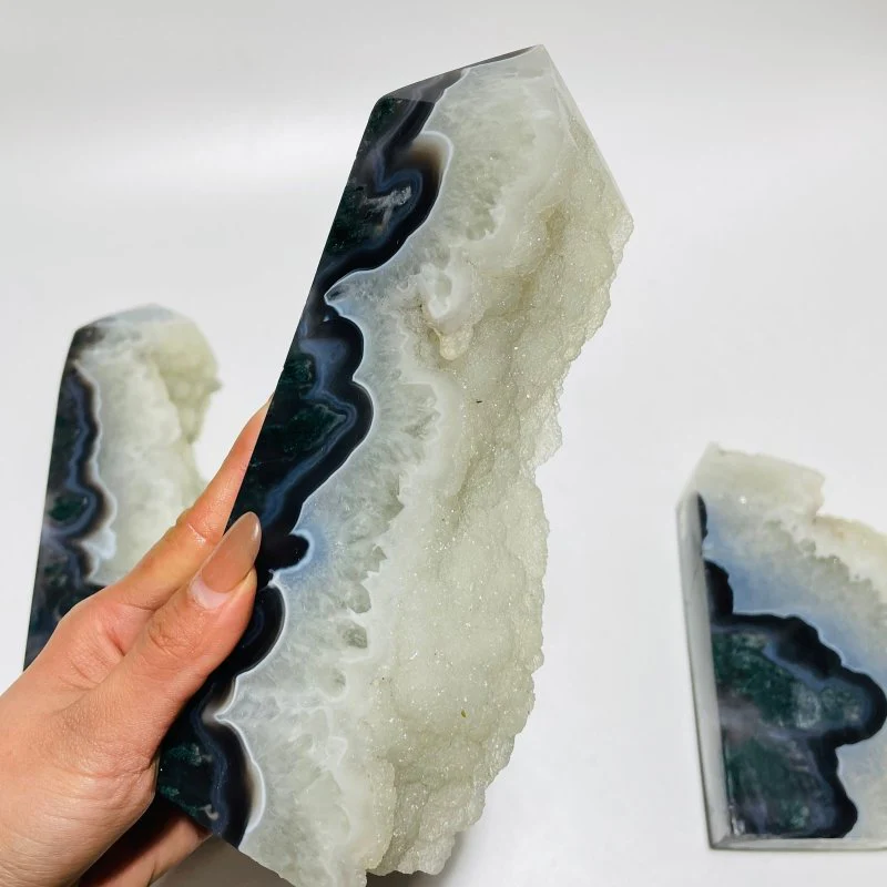 4 Pieces Large Druzy Black Moss Agate Points - Image 2