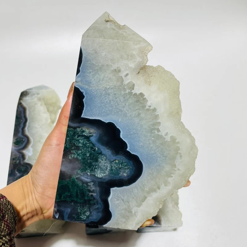4 Pieces Large Druzy Black Moss Agate Points - Image 3