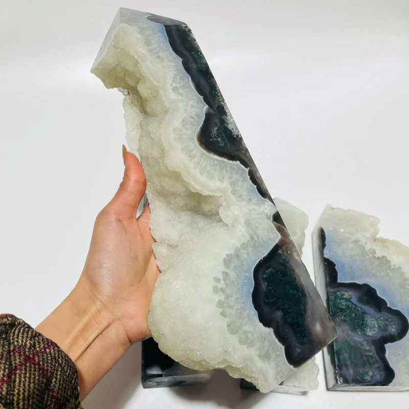 4 Pieces Large Druzy Black Moss Agate Points - Image 4