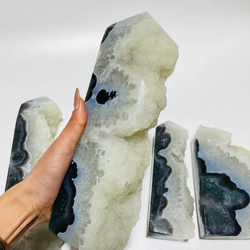 4 Pieces Large Druzy Black Moss Agate Points - Image 5