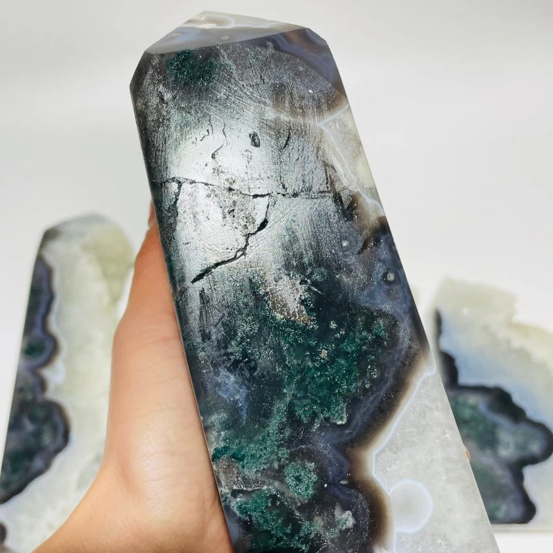 4 Pieces Large Druzy Black Moss Agate Points - Image 8