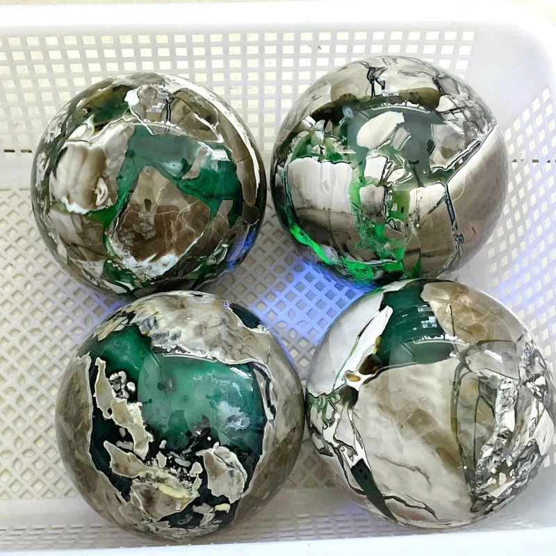 4 Pieces Large Volcano Agate Sphere (UV REACTIVE)