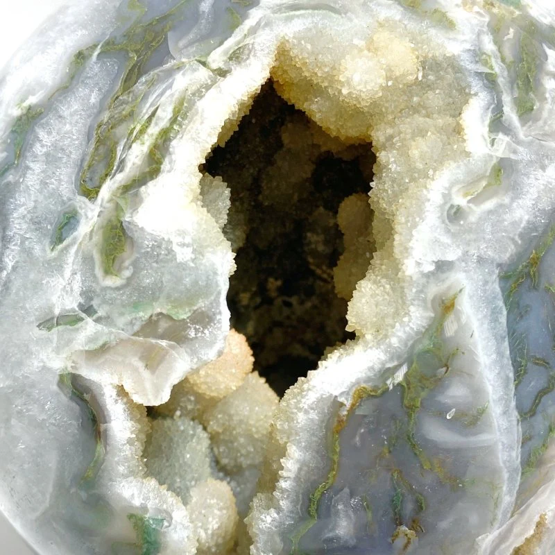 13CM Large Druzy Geode Moss Agate Beautiful Sphere - Image 3