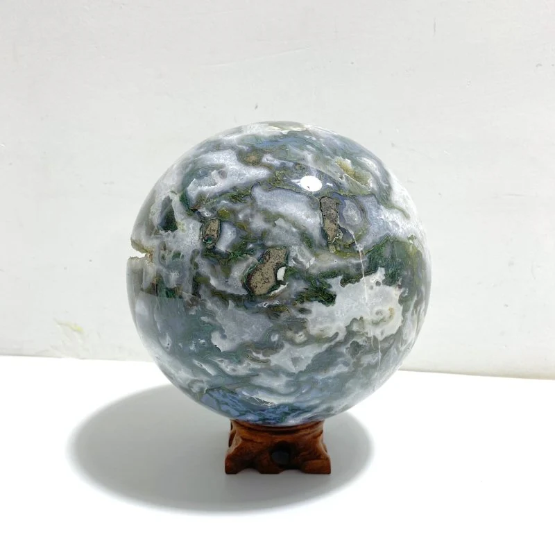 13CM Large Druzy Geode Moss Agate Beautiful Sphere - Image 4