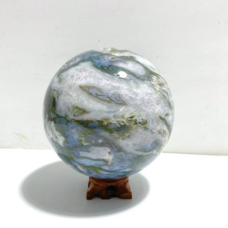 13CM Large Druzy Geode Moss Agate Beautiful Sphere - Image 5