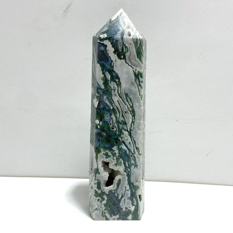 Large Druzy Moss Agate Geode Four-Sided Point - Image 2