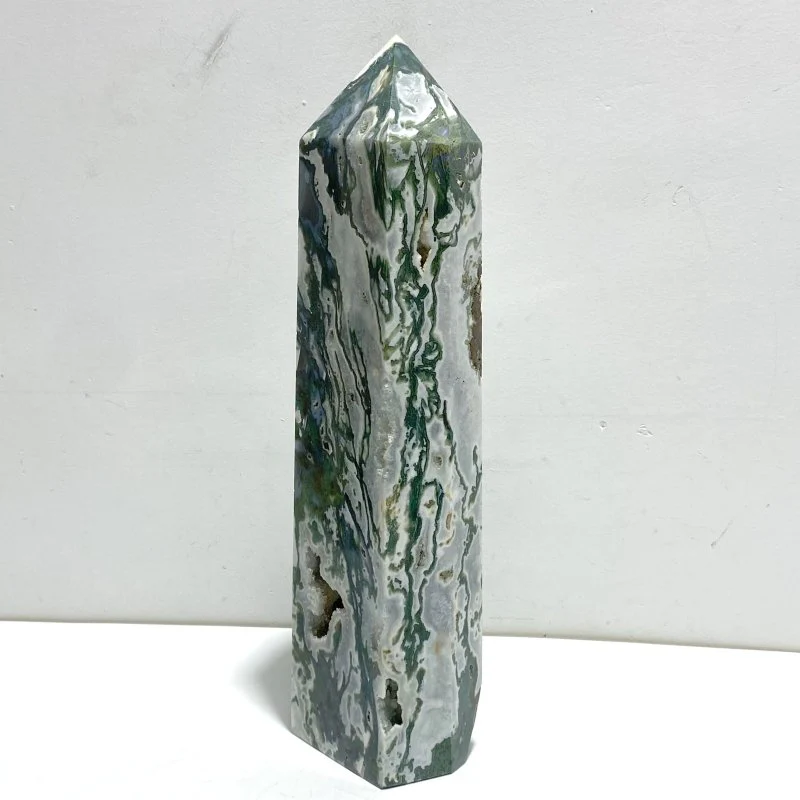 Large Druzy Moss Agate Geode Four-Sided Point - Image 3