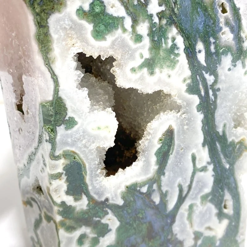 Large Druzy Moss Agate Geode Four-Sided Point - Image 4