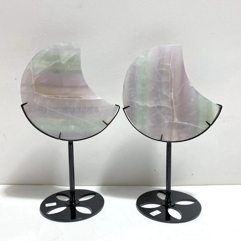 4 Pieces Large Fluorite Moon Carving With Stand - Image 3