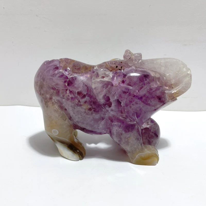 2 Pieces Large Geode Druzy Amethyst Mixed Agate Elephant Carving - Image 2