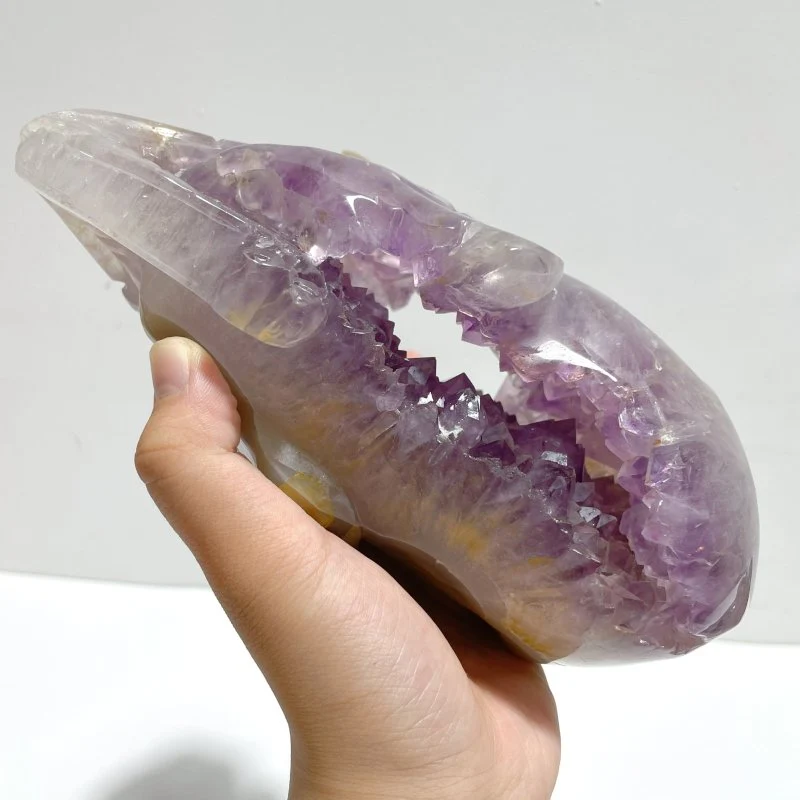 2 Pieces Large Geode Druzy Amethyst Mixed Agate Elephant Carving - Image 3