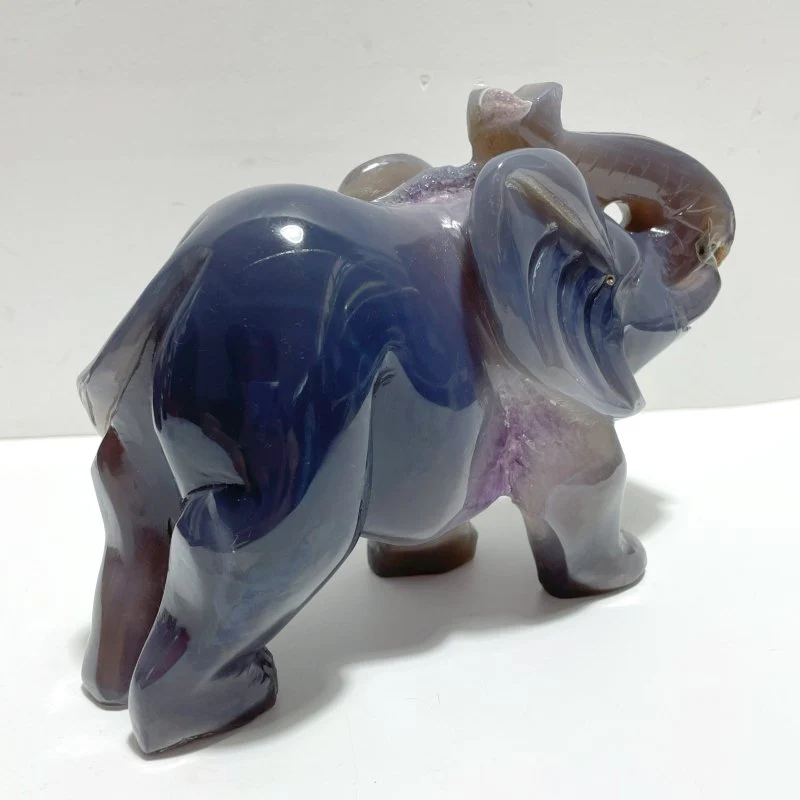 2 Pieces Large Geode Druzy Amethyst Mixed Agate Elephant Carving - Image 4