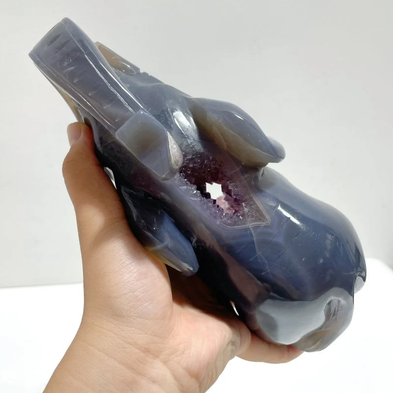 2 Pieces Large Geode Druzy Amethyst Mixed Agate Elephant Carving - Image 5