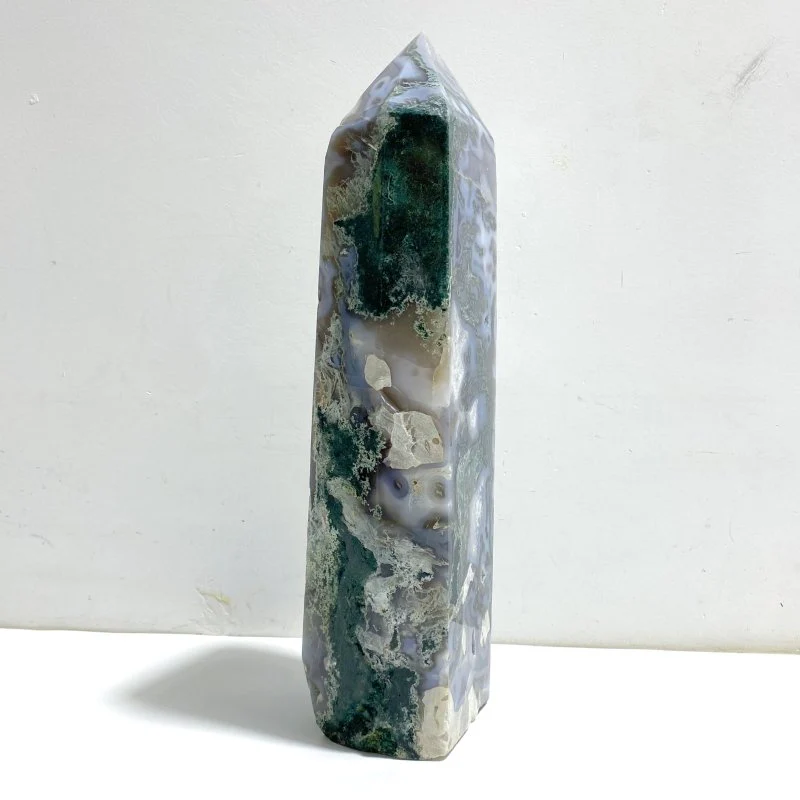 36.5CM Large Geode Druzy Moss Agate Four-sided Point - Image 2