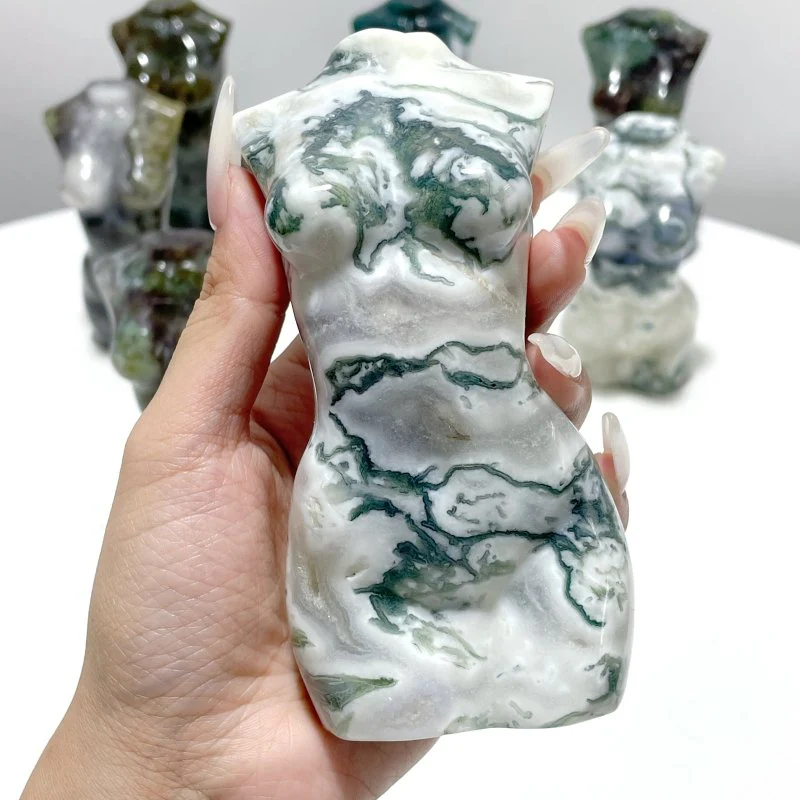 8 Pieces Large Moss Agate Goddess Carving - Image 2