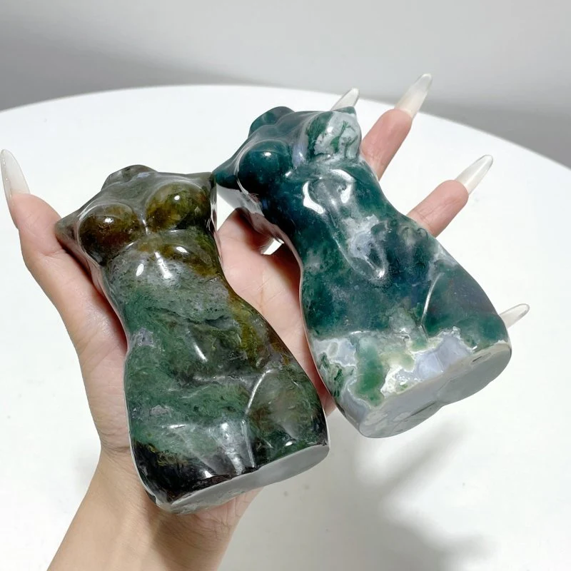 8 Pieces Large Moss Agate Goddess Carving - Image 3