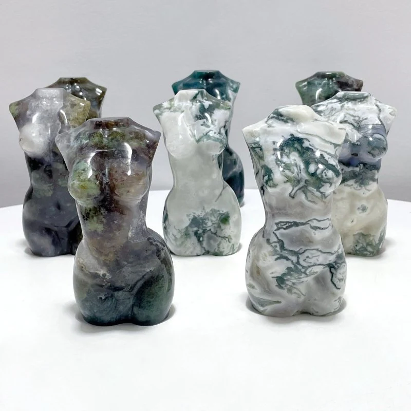 8 Pieces Large Moss Agate Goddess Carving - Image 4