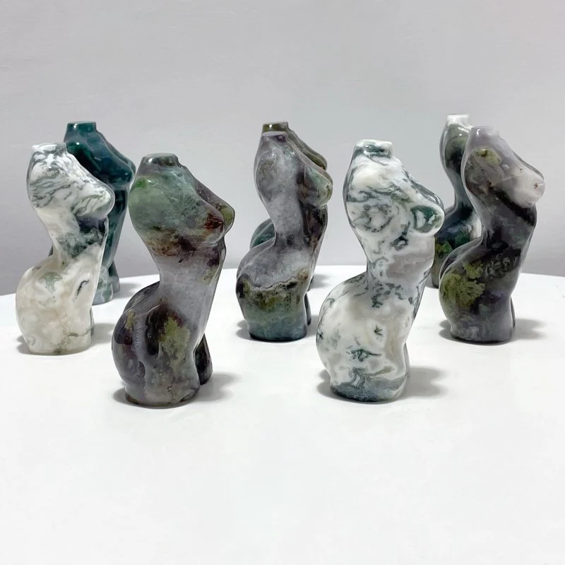 8 Pieces Large Moss Agate Goddess Carving - Image 5